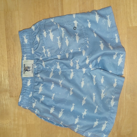 Baby Blue Shark Print Kids Swim Shorts - Picture 3 of 5